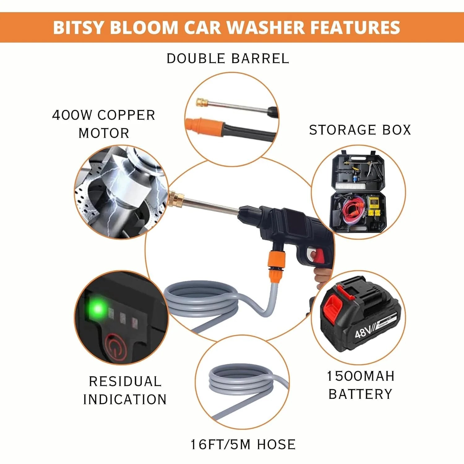 Cordless Portable High Pressure Spray Water - 2 Batteries